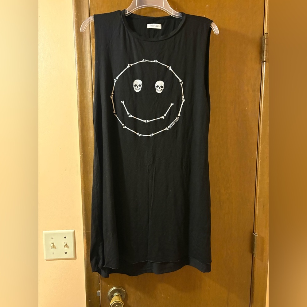 Lauren Moshi Skeleton Skull Smiley Face Black Muscle Tank Mini Dress